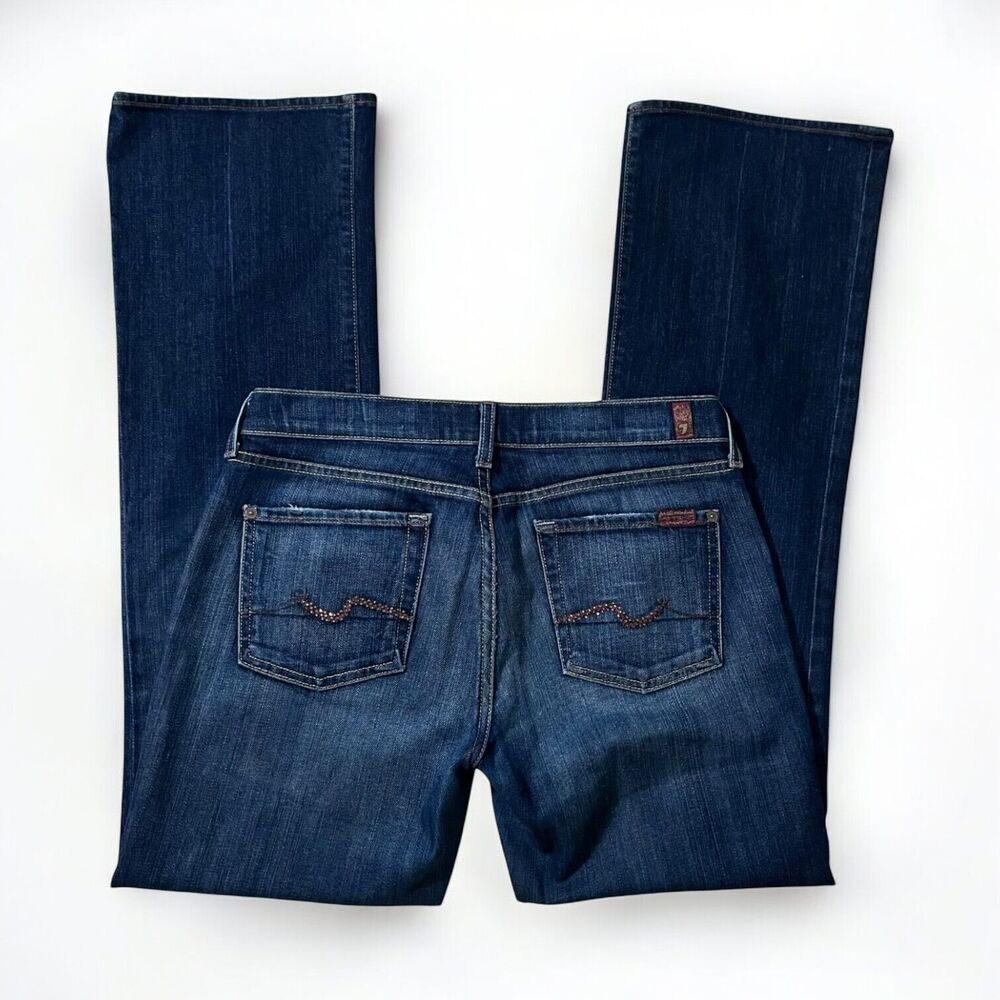 7 For All Mankind Bootcut Denim Jeans Bling Rhinestone Back Pockets Womens Sz 30
